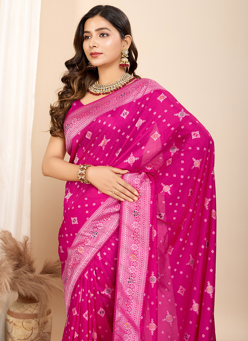 Grace-Infused Peach Assam Silk Meenakari Festival Saree main image 0
